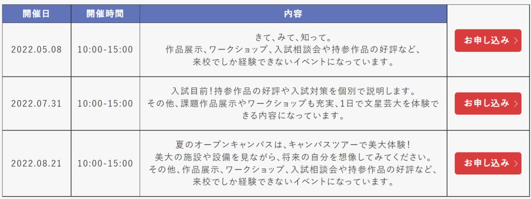【OPEN CAMPUS】2022日美大校園開放日時間公布